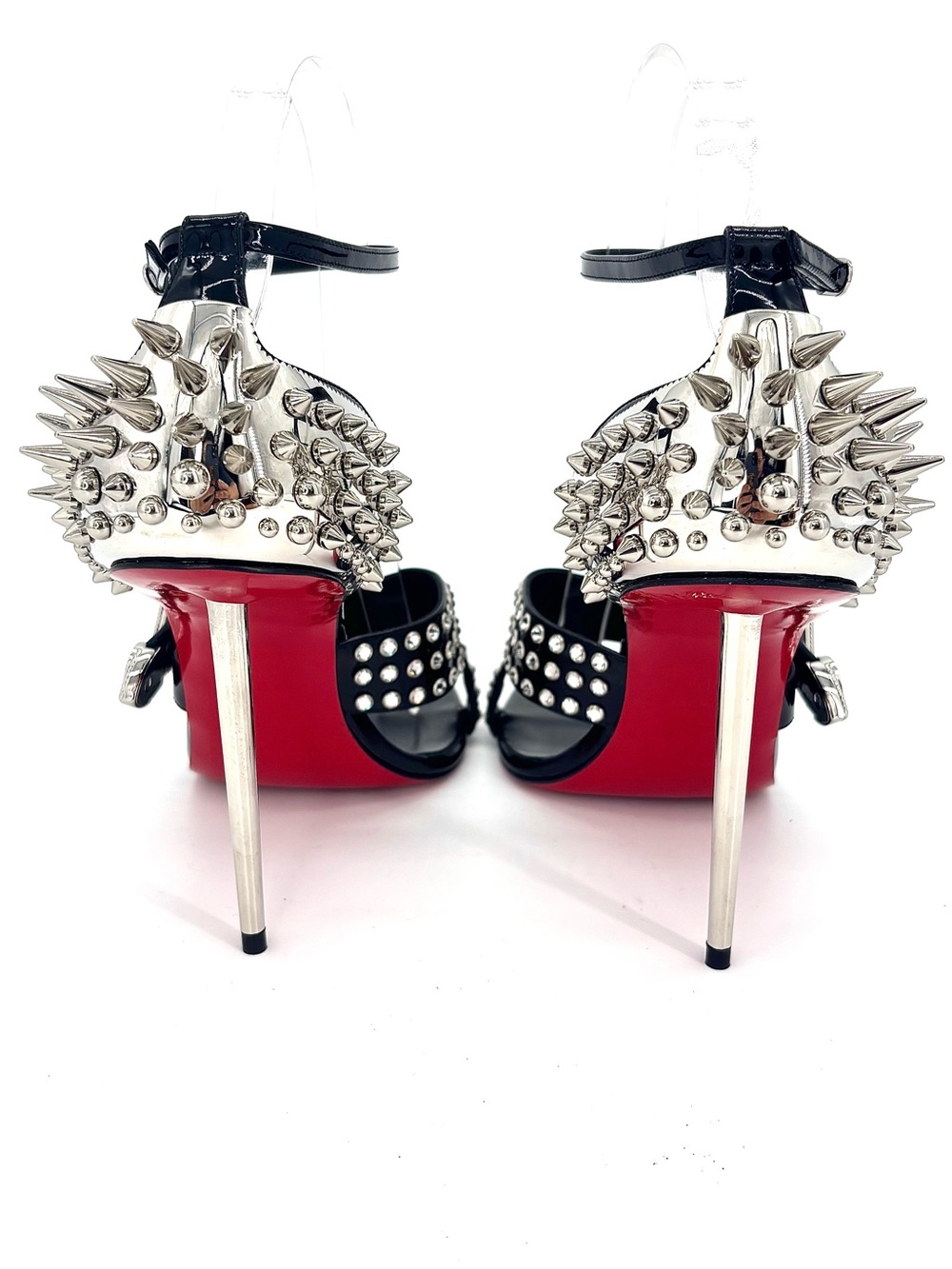 Christian Louboutin Wosandal Pic 100 Silver Spike High Heel Sandals 38.5 - Picture 7 of 9